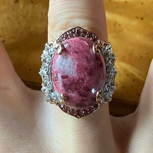 Norwegian Thulite Garnet Sterling Silver Cocktail Ring Size 6.75